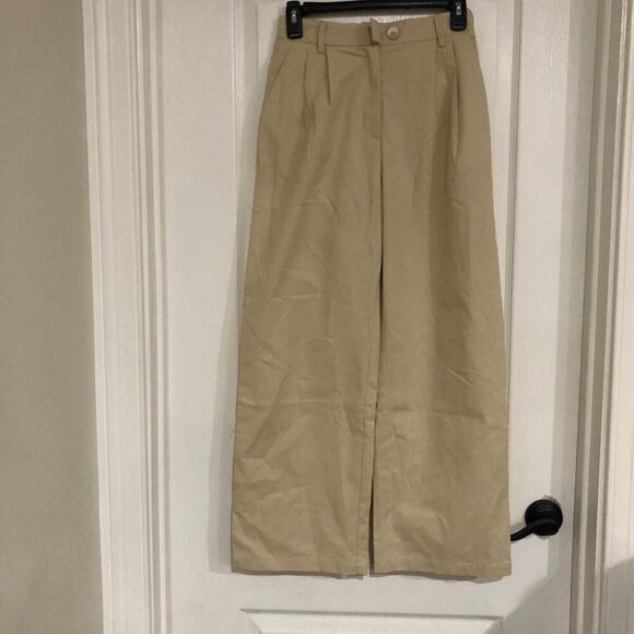 Commense Womens Trouser Pants Size XS‎ Khaki Pleated Wide Leg Belt Loops Pull On - Picture 7 of 9